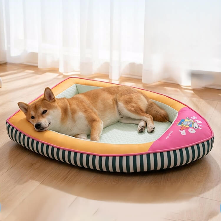 船型ペットベッド 接触冷感 ひんやり 夏用 アイスビーズ素材 クール 四季通用 拨水加工 通気性 蒸れない ネックサポート 顎乗せ 熟睡 丸洗い可能 滑り止め 猫 小中型犬 暑さ対策 涼しい