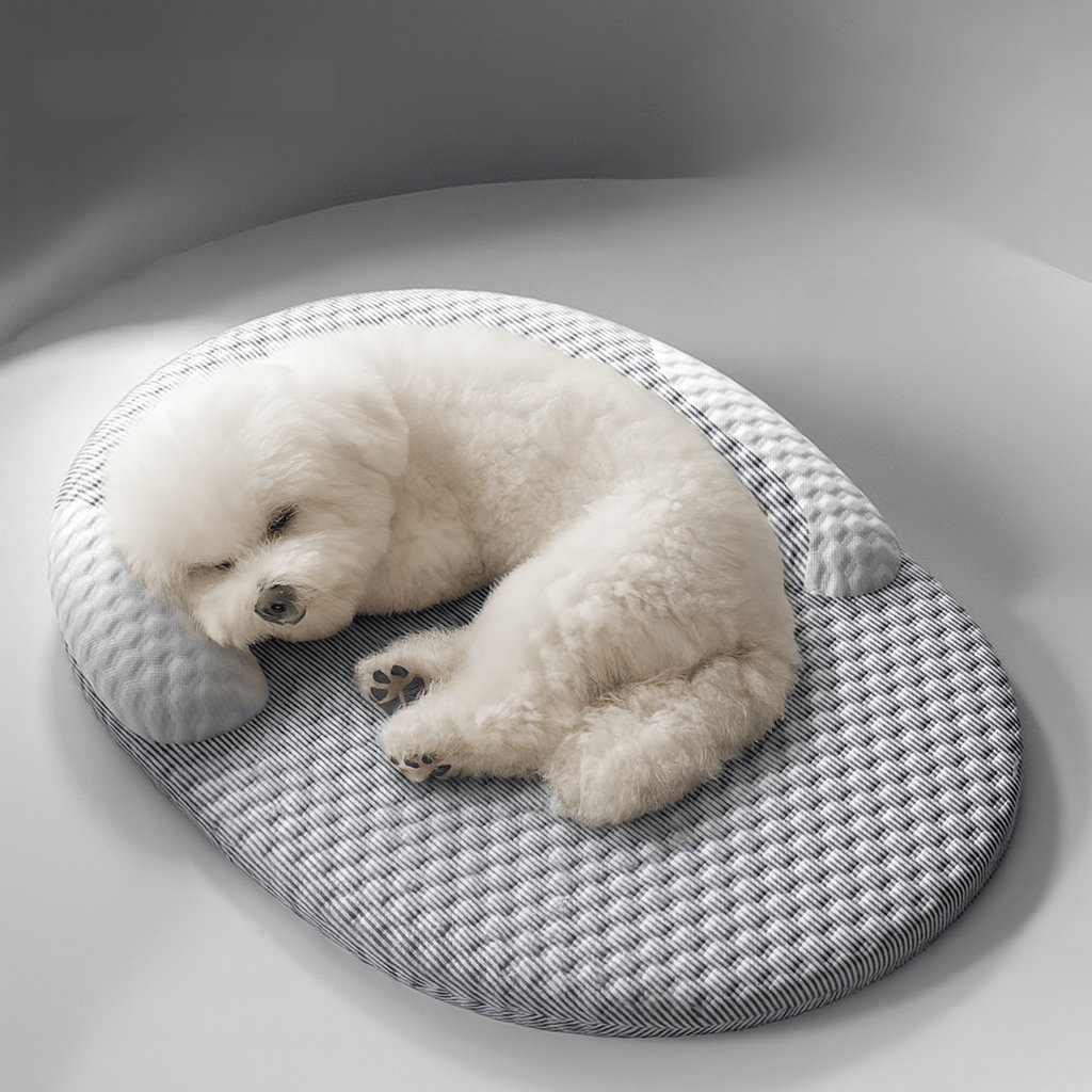 夏用ひんやり冷感ペットベッド 枕付き ロングピロー 小型犬 中型犬 猫用 クールマット 洗える 接触冷感 通気性抜群 アイスビーズ加工 滑り止め 防水底面 隠しファスナー 全部品取り外し可能 最大30キロまで