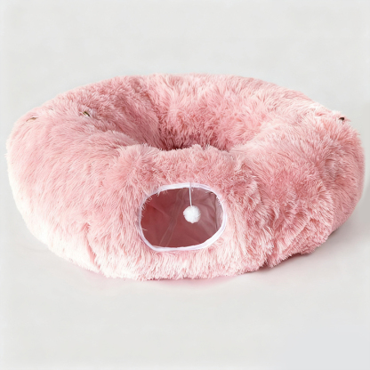 ふわふわトンネル猫ベッド 3WAY ドーナツ型 S字型 セパレート式 ラビットファー風 もこもこ 雲ごこち 丸洗いOK 滑り止め クッション付き 一年中快適 通気性 多頭飼い 子猫 シニア猫 小型犬対応 遊び場 隠れ家 ストレス解消 リラックス 体圧分散 背骨関節保護-Giipet