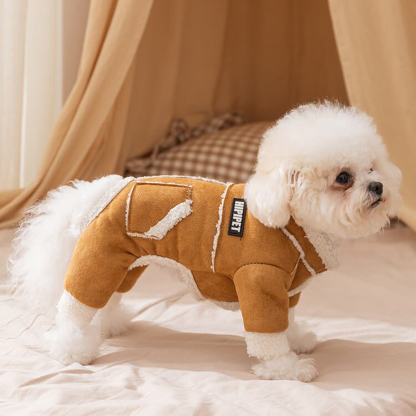 犬用防寒着 四脚ウェア 秋冬モデル 極厚スエード＆ラムウール二重構造 高い保温性 蓄熱効果 ドッグウェア リードフック付き トイレしやすい スナップボタン式 着脱簡単 ふわふわ 寒がりワンコ対策 小型犬 中型犬 ねこ兼用-Giipet