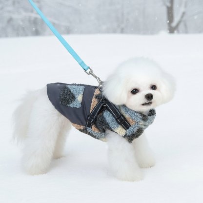 ハーネス一体型防寒ウェア 犬猫兼用 ドッグウェア 犬服 冬用 あったか保温 フリースボア 厚手ふわふわ 柔らか 360°反射材 夜間散歩安全 リードフック 1秒装着 締め付けゼロ ストレスフリー 外れにくい 汚れにくい 小中型犬 猫向け おしゃれ可愛い 寒さ対策 XS-XL-Giipet