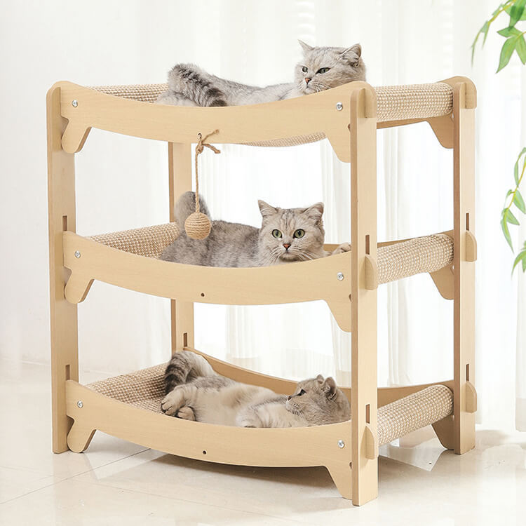 多層爪とぎハウス 多機能猫用爪とぎベッド キャットタワー 立体構造 頑丈な木製フレーム サイザル麻 大型猫対応 複数匹飼い 省スペース 組み立て簡単 年中使える つめとぎ 寝床 遊び場 運動不足解消 ストレス解消