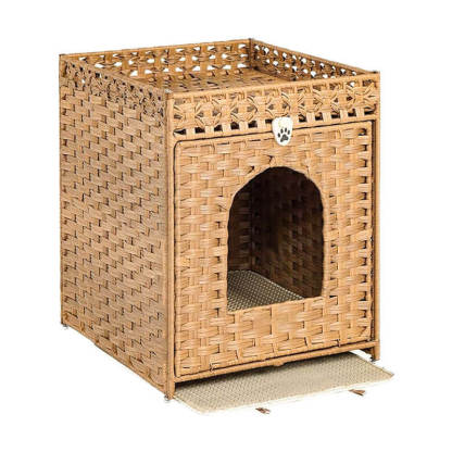 ラタン調 猫トイレカバー トイレ収納 キャットハウス 2段 二層構造 ペットベッド 2-in-1 猫用トイレ 隠す 爪とぎ 通気性抜群 防水 日焼け防止 目隠し 室内用 お手入れ簡単 インテリア おしゃれ 家具 快適空間