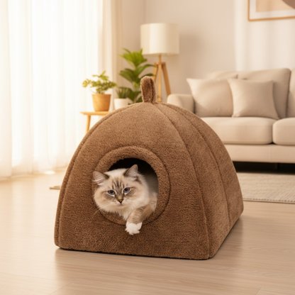 ドーム型ペットハウス ペットベッド ふわもこ 猫犬兼用 ドームハウス 360°防風 高反発クッション 丸洗いOK 滑り止め付 暖かくて心地よい 年中使える頑丈設計 小型犬 中型犬