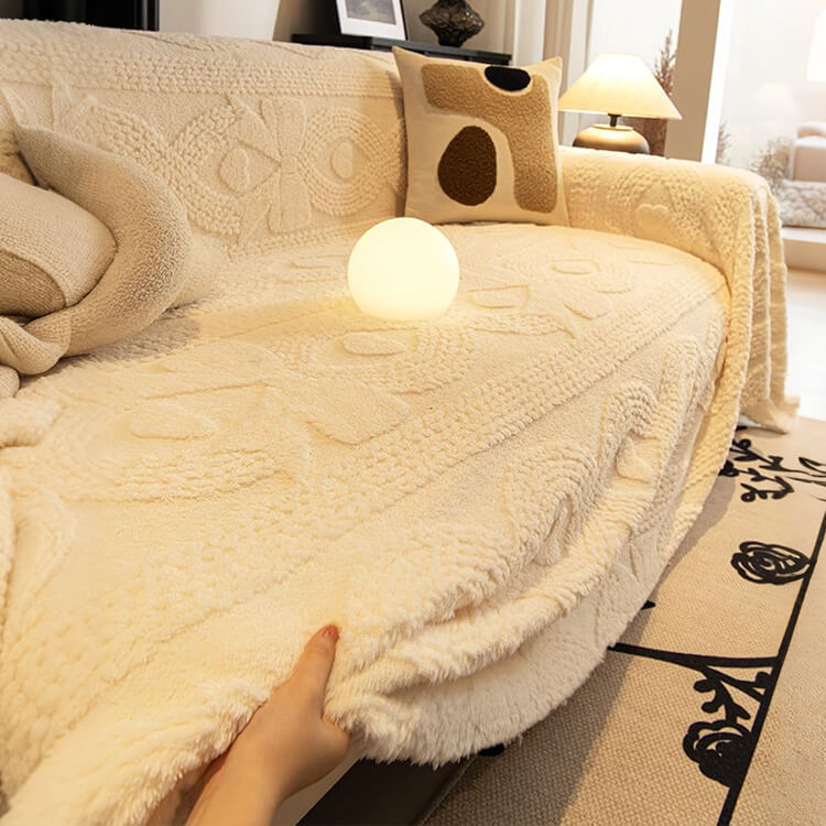 リボンジャカードマルチカバー シェニール素材 秋冬用 あったかふわふわ厚手高密度 羊毛2倍保温 ソファカバー ラグ ブランケット ひざ掛け 犬猫対策 爪に強い 多頭飼いOK 毛落ちゼロ  洗濯機OK おしゃれ高見え 9サイズ展開-Giipet