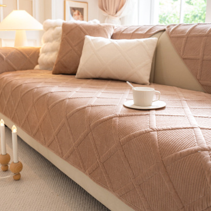 立体チェック柄ふんわり厚手ソファカバー 暖かい 高品質シェニール織り 防塵防ダニ 滑り止め 洗える キルティング加工 犬猫対策 ペット用 ソファー保護カバー 北欧 おしゃれ 無地 多色展開