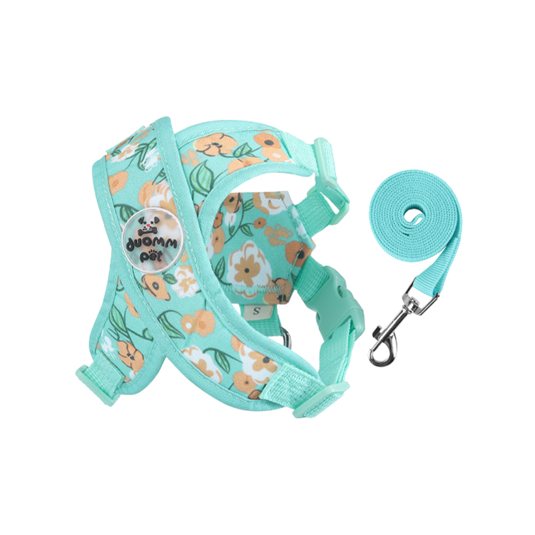 クロス型花柄ハーネスセット 犬用リード付き 春夏秋用 軽量 通気性抜群 X型デザイン 首に優しい 負担軽減 調節可能 反射材 おしゃれ 可愛い 小型犬 中型犬 大型犬 散歩 お出かけ 安心設計
