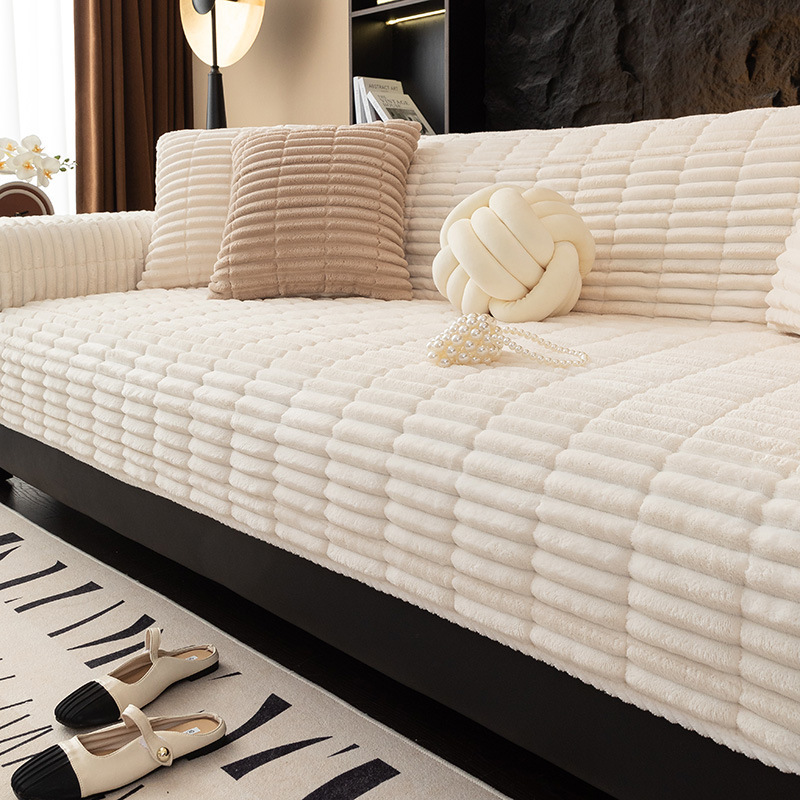 一体型滑り止め付きフランネルソファカバー マルチカバー ふわふわ もこもこ 極厚 立体織り あったか 保温 防寒 冬用 爪とぎ防止 抜け毛対策 洗える 丸洗いOK 洗濯機対応 滑り止め ズレない ソファ保護 犬 猫兼用 極上の肌触り お手入れ簡単 インテリアに馴染む 2人～5人掛け対応-Giipet