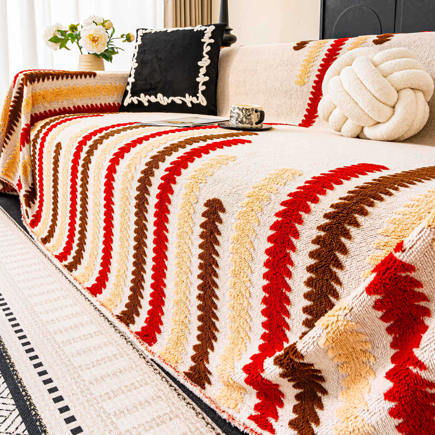 カラフルもこもこ傷防止ソファカバー マルチカバー 厚手 フランネル シェニール素材 蓄熱保温 吸湿発熱 あったか暖かい 引っ掻き傷防止 汚れ対策 肌触り抜群 丸洗いOK お手入れ簡単 北欧 おしゃれ 毛玉防止 1人~4人掛け対応 インテリア