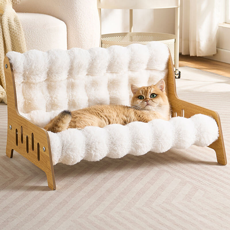 もちふわ猫用ソファベッド 高密度ラビットタッチ 木製フレーム L/XL/XXL 蓄熱保温 暖かい 冬用 もちもち ふわふわ 雲の上のような寝心地 脚付き 湿気・ハウスダスト対策 頑丈 角丸加工 安定感抜群 丸洗いOK 色褪せしない お手入れ簡単 子猫 シニア ぽっちゃり猫使える クッション-Giipet