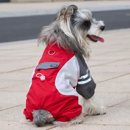 小型犬用 犬服つなぎ 秋冬 裏起毛 ぽかぽか 防寒保温 蓄熱 撥水 防水 防風 防汚 四脚フルカバー リードフック付き ジッパー式で着脱簡単 夜間反射材で夜散歩も安心 動きを邪魔しない ずれにくい ぴったりフィット ドッグウェア-Giipet