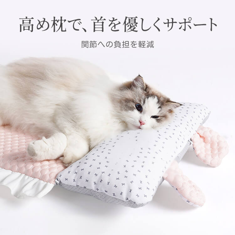 リボン柄冷感ペットマット 夏用 ひんやりマット 犬 猫 小型犬 中型犬 大型犬 子犬 子猫対応 4サイズ展開 かわいい 丸洗いOK 取り外し可能 ふわふわ枕付き 多用途 軽量 通気性抜群