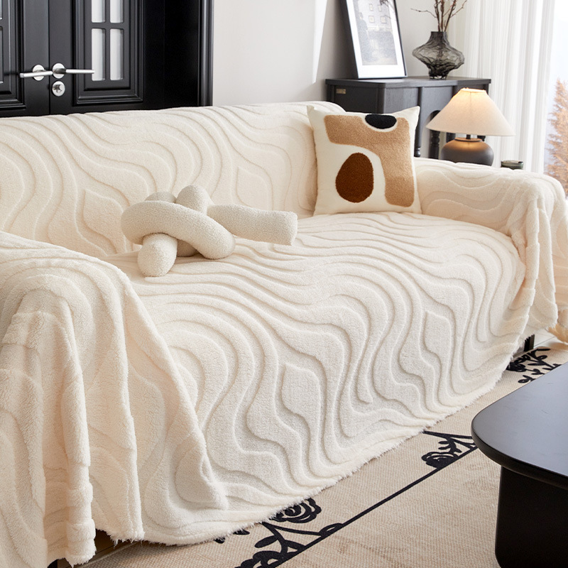 クリーム風ワンピースソファカバー 厚手 ふわふわ ジャカード シェニール あったか やわらか肌触り ムレない通気性 洗濯機OK 毛玉防止 ズレないフィット おしゃれ 高級感 多サイズ対応 インテリア-Giipet