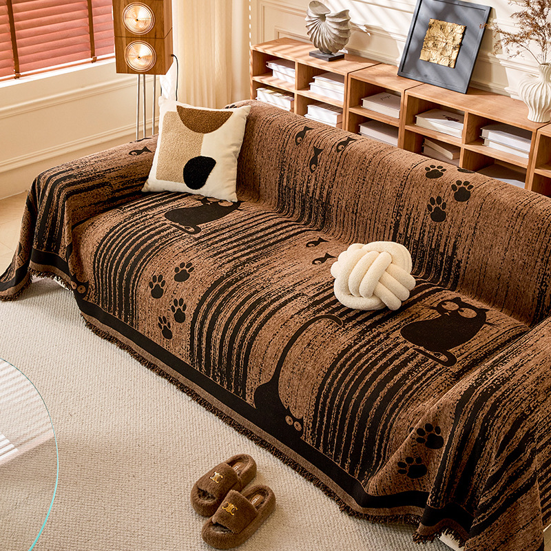 猫モチーフシェニール織りソファカバー オールシーズン対応 傷防止 滑り止め 汚れ防止 高密度 両面使用可能 10秒簡単設置 肌触り優しい 上品な質感 猫対策 ソファ保護 耐久性抜群 水洗いOK おしゃれ 多色展開-Giipet