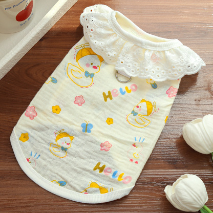 全棉紗レース襟ペットベスト 猫も犬も着用 OK 綿100% ガーゼ 通気性抜群 涼しい 蒸れない 春夏 新作 可愛い おしゃれ 抜け毛防止 散歩 お出かけ