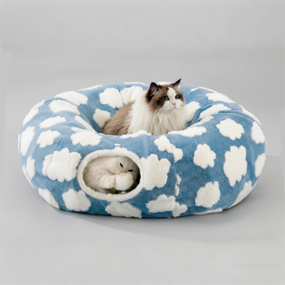 ふわふわトンネル猫ベッド 3WAY ドーナツ型 S字型 セパレート式 ラビットファー風 もこもこ 雲ごこち 丸洗いOK 滑り止め クッション付き 一年中快適 通気性 多頭飼い 子猫 シニア猫 小型犬対応 遊び場 隠れ家 ストレス解消 リラックス 体圧分散 背骨関節保護-Giipet