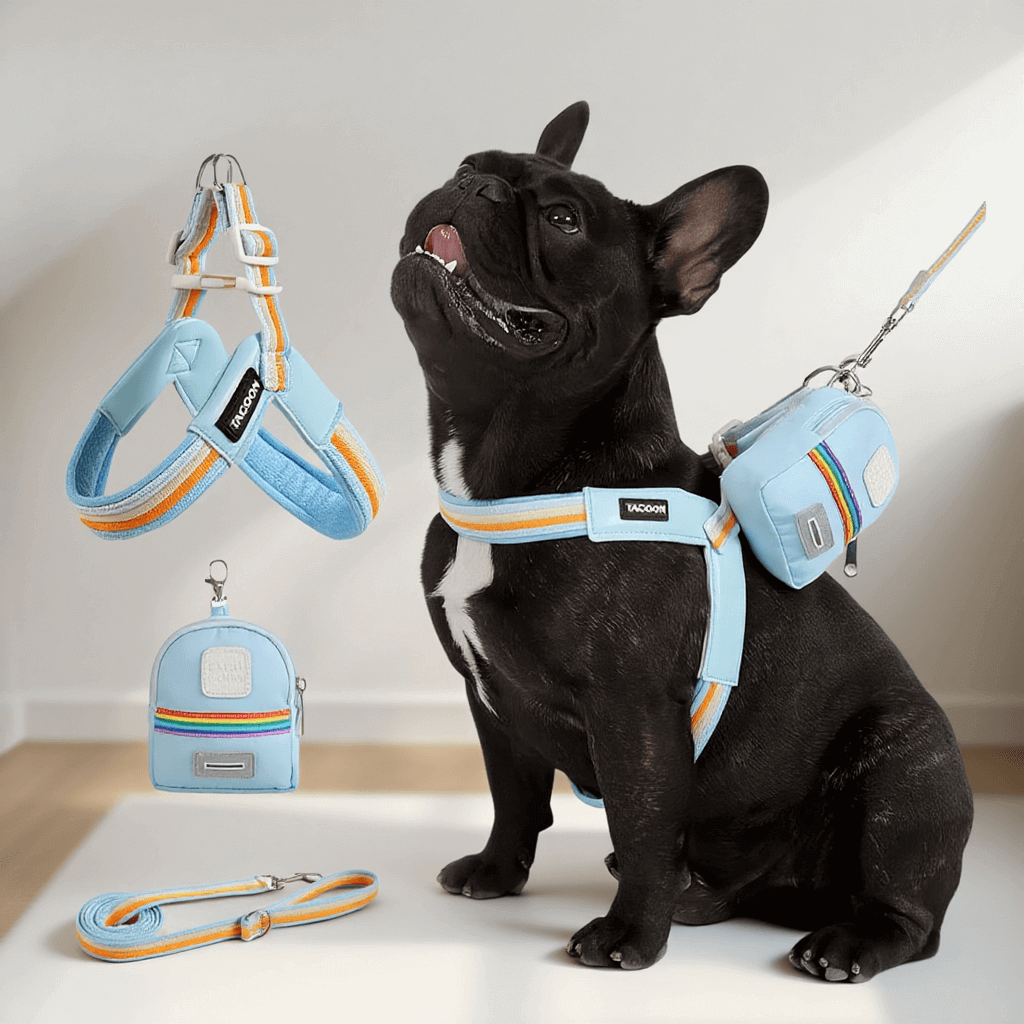 犬用Y字型ハーネス＆リードセット 中小型犬向け 虹色レインボーカラー 軽量メッシュ素材 通気性抜群 首締め付けない 引っ張り防止 骨格圧迫しない快適設計 サイズ調整可能 着脱簡単 丈夫なPUレザー素材 お散歩が快適に-Giipet