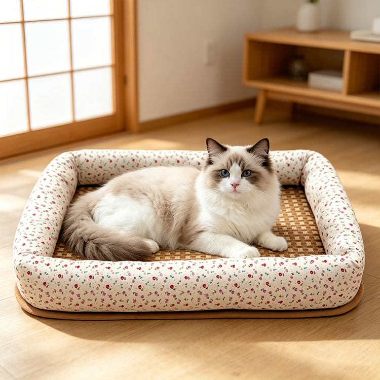 2in1 天然藤編みペットベッド 夏用 ラタンベッド 犬 猫 ひんやり クッション 涼感  暑さ対策 蒸れない 丈夫 耐摩耗 あごのせ ズレない設計 滑り止め お手入れ簡単 清潔 通气性 自然素材 小型犬 中型犬