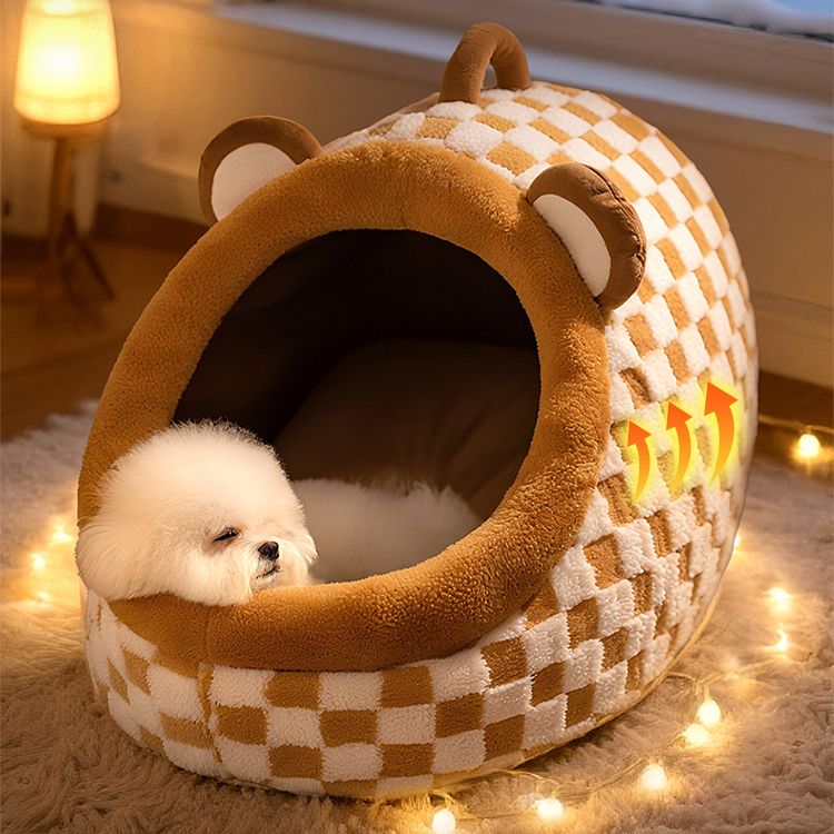 マカロンペットベッド ドーム型 4Dクラウドフリース構造 サーマル素材採用 蓄熱保温 ポカポカ 厚手ふっくら高弾力性 型崩れなし 両面クッション仕様 リネン風生地で通気爽快 オールシーズン対応 持ち手付き 小型犬 中型犬 猫 多頭飼い-Giipet