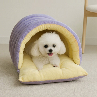 あったかドームベッド 犬猫兼用 2WAY仕様 秋冬用 ドーム型/オープン型 ふわふわ もこもこ 高反発PP綿 保温 防寒 ぐっすり快眠 分解可能 洗える 滑り止め付き 3サイズ展開 小型犬 中型犬 大型犬対応-Giipet