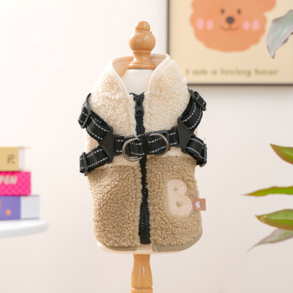 ハーネス一体型ドッグウェア 冬用 極暖シープボア 裏フリース 犬服 着る毛布 防寒保温 寒さ対策 スタンドネック 背中開きジッパー 3秒装着 頭を通さない ストレスゼロ 着脱簡単 ダブルDカン 反射材 夜道も安心 脱げにくい 上質刺繍 高級感 写真映え 丸洗いOK 洗濯機対応 小型犬 中型犬 大型犬