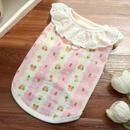 全棉紗レース襟ペットベスト 猫も犬も着用 OK 綿100% ガーゼ 通気性抜群 涼しい 蒸れない 春夏 新作 可愛い おしゃれ 抜け毛防止 散歩 お出かけ