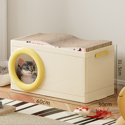 多機能キャットハウス 爪とぎ付き収納ボックス 大容量 キャットタワー 猫ハウス 爪とぎ おもちゃ収納 おやつ入れ 頑丈 組み立て簡単 安全無臭 広々空間 大型猫も安心 家具保護 多色展開