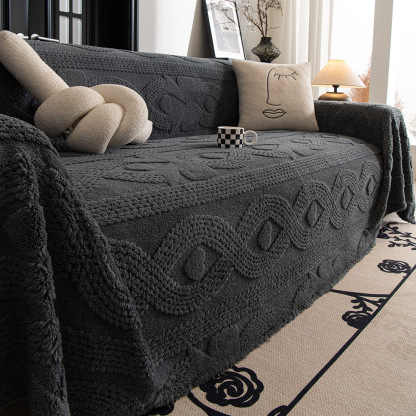 リボンジャカードマルチカバー シェニール素材 秋冬用 あったかふわふわ厚手高密度 羊毛2倍保温 ソファカバー ラグ ブランケット ひざ掛け 犬猫対策 爪に強い 多頭飼いOK 毛落ちゼロ  洗濯機OK おしゃれ高見え 9サイズ展開-Giipet