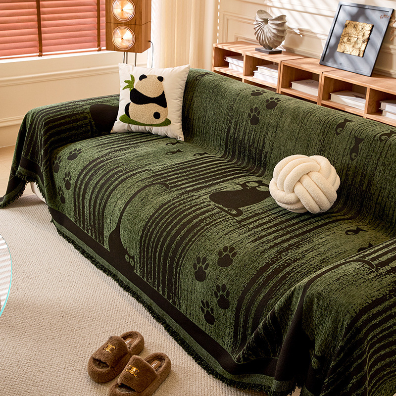 猫モチーフシェニール織りソファカバー オールシーズン対応 傷防止 滑り止め 汚れ防止 高密度 両面使用可能 10秒簡単設置 肌触り優しい 上品な質感 猫対策 ソファ保護 耐久性抜群 水洗いOK おしゃれ 多色展開-Giipet