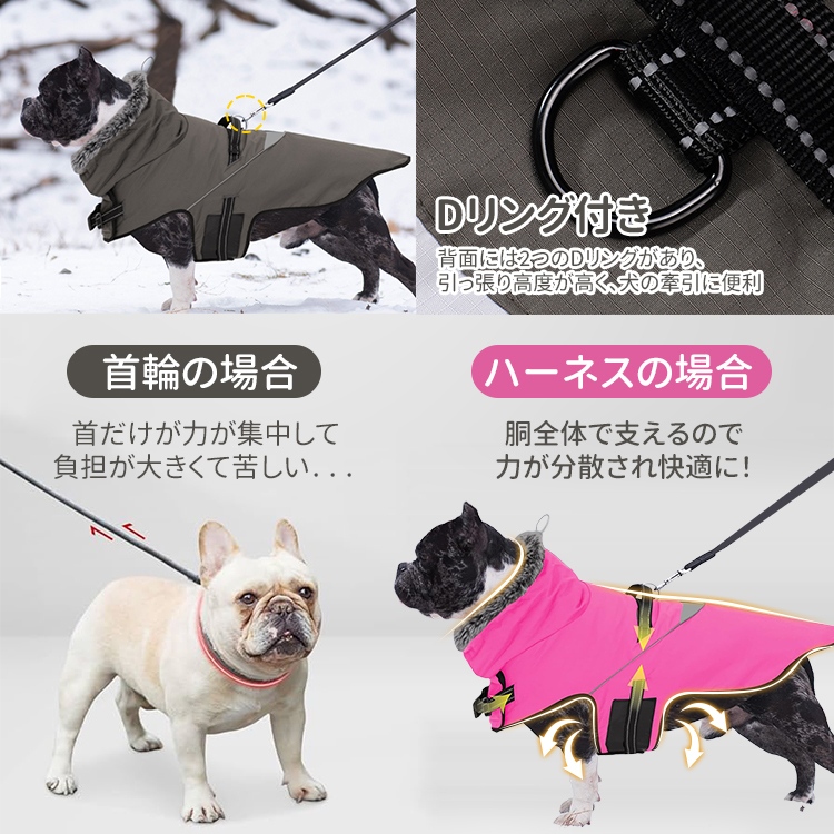 Giipet-犬用ラビットファー付き防寒防風コート 秋冬用防水防雪フリース裏地 反射ストラップ＆アジャスター付き調整可能 中型犬大型犬対応 保温性抜群 多色展開-Giipet