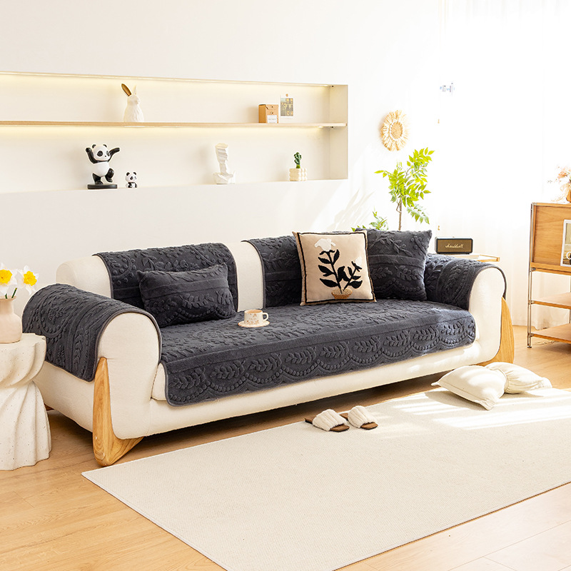 ラビットファー調ソファカバー ジャカード織り 犬猫対策 引っ掻き傷対策 汚れ防止 暖かい ふわもこ 洗える 丸洗いOK 滑り止め ズレない 厚手 高耐久 毛玉防止 北欧 おしゃれ 秋冬用 蓄熱保温 吸湿発熱 1-5人掛け対応 全5色