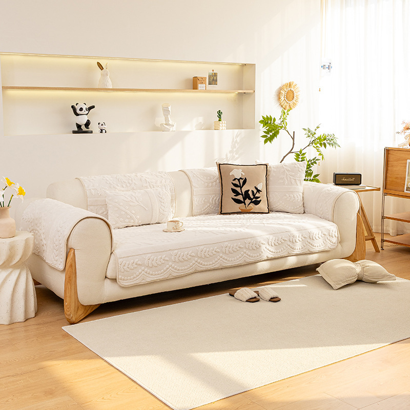 ラビットファー調ソファカバー ジャカード織り 犬猫対策 引っ掻き傷対策 汚れ防止 暖かい ふわもこ 洗える 丸洗いOK 滑り止め ズレない 厚手 高耐久 毛玉防止 北欧 おしゃれ 秋冬用 蓄熱保温 吸湿発熱 1-5人掛け対応 全5色