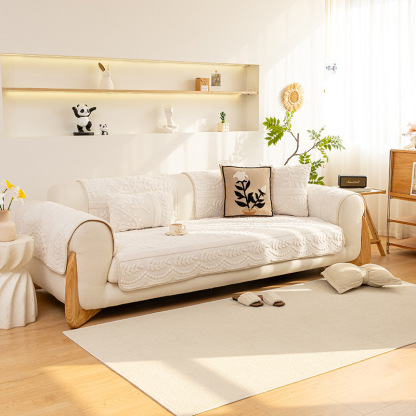 ラビットファー調ソファカバー ジャカード織り 犬猫対策 引っ掻き傷対策 汚れ防止 暖かい ふわもこ 洗える 丸洗いOK 滑り止め ズレない 厚手 高耐久 毛玉防止 北欧 おしゃれ 秋冬用 蓄熱保温 吸湿発熱 1-5人掛け対応 全5色