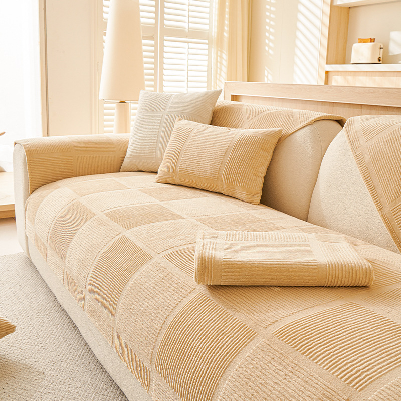 ミルクベルベットソファカバー ひっかきに強い 犬 猫 ペット 高密度ミルクフランネル とろける肌触り 北欧風チェック 洗える 丸洗いOK ズレない滑り止め 保温 吸湿 通気性抜群 オールシーズン快適 エコ素材