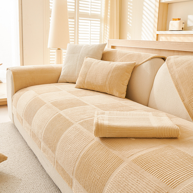 ミルクベルベットソファカバー ひっかきに強い 犬 猫 ペット 高密度ミルクフランネル とろける肌触り 北欧風チェック 洗える 丸洗いOK ズレない滑り止め 保温 吸湿 通気性抜群 オールシーズン快適 エコ素材