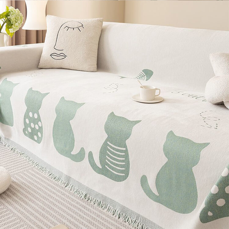 【检查价格后上架】猫柄シェニールソファカバー 高品質 オールシーズン 柔らか肌触り 吸湿通気 耐久性抜群 汚れ防止 猫犬対策 ソファ保護カバー マルチカバー 多色展開 エレガントデザイン 環境に優しい
