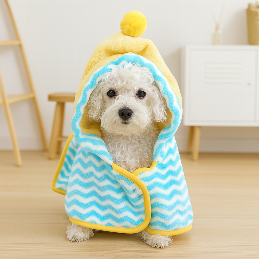 ペット用バスローブ フード付き ドライヤー時間短縮 タオル 吸水速乾 ふんわり フリース生地 マジックテープ 簡単着脱 体拭き ポンチョ 小型犬 中型犬 大型犬 子犬 子猫 ドッグウェア 猫服 お風呂上がり シャンプー後 パステルカラー かわいい 多サイズ展開-Giipet