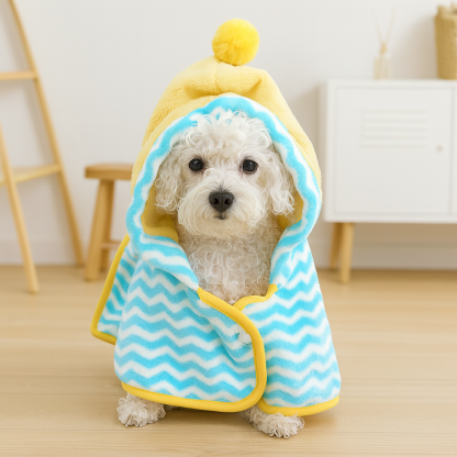 ペット用バスローブ フード付き ドライヤー時間短縮 タオル 吸水速乾 ふんわり フリース生地 マジックテープ 簡単着脱 体拭き ポンチョ 小型犬 中型犬 大型犬 子犬 子猫 ドッグウェア 猫服 お風呂上がり シャンプー後 パステルカラー かわいい 多サイズ展開-Giipet