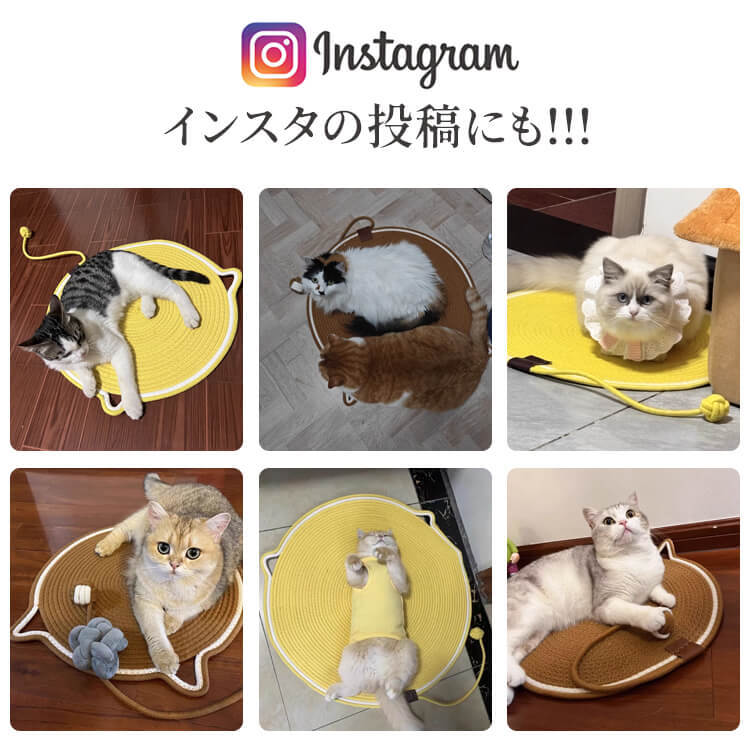マカロン手編み猫爪とぎマット 円形 60cm オールシーズン対応 ひんやり快適 綿麻ロープ素材 耐久性抜群 爪とぎ・寝床兼用 持ち運び簡単 猫耳デザイン 内蔵ボール付き