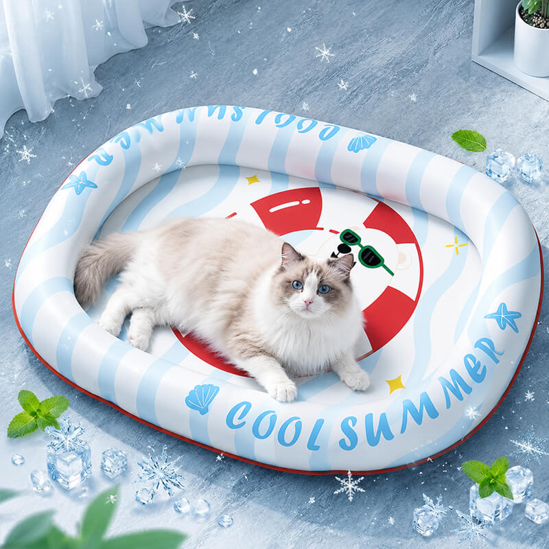 夏用冷感ペットベッド マット 犬 猫 ひんやり クッション 枕付き 暑さ対策 冷却 ジェルシート 6cm 首元サポート 頸部負担軽減 厚手 PVC 防水 防汚 防滑 湿気遮断 丈夫 耐摩耗 室内 洗える ペット用品