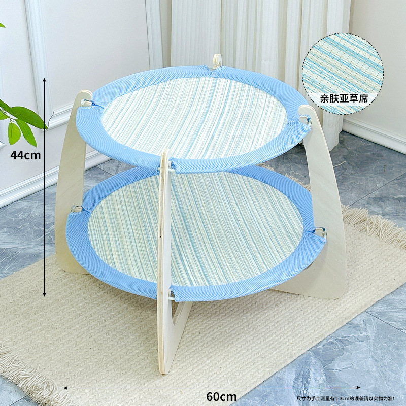 二層両面四季猫ハンモック 2段 木製 天然木 二層 独立空間 多頭飼いOK リバーシブル 亜麻 ひんやり 涼しい  四季通用 通気性抜群 頑丈 安定感 お手入れ簡単 室内用