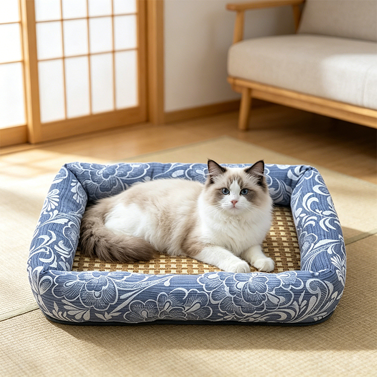 2in1 天然藤編みペットベッド 夏用 ラタンベッド 犬 猫 ひんやり クッション 涼感  暑さ対策 蒸れない 丈夫 耐摩耗 あごのせ ズレない設計 滑り止め お手入れ簡単 清潔 通气性 自然素材 小型犬 中型犬