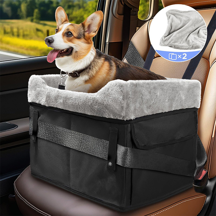 ペット用車載ベッド ドライブボックス 犬 猫 3重固定 転倒防止 PE板入り 安定感抜群 15cm高座 視界良好 折りたたみ 5cmコンパクト収納 取り外し可能 洗える 飛び出し防止リード付き お出かけ 旅行 通院 小中型犬