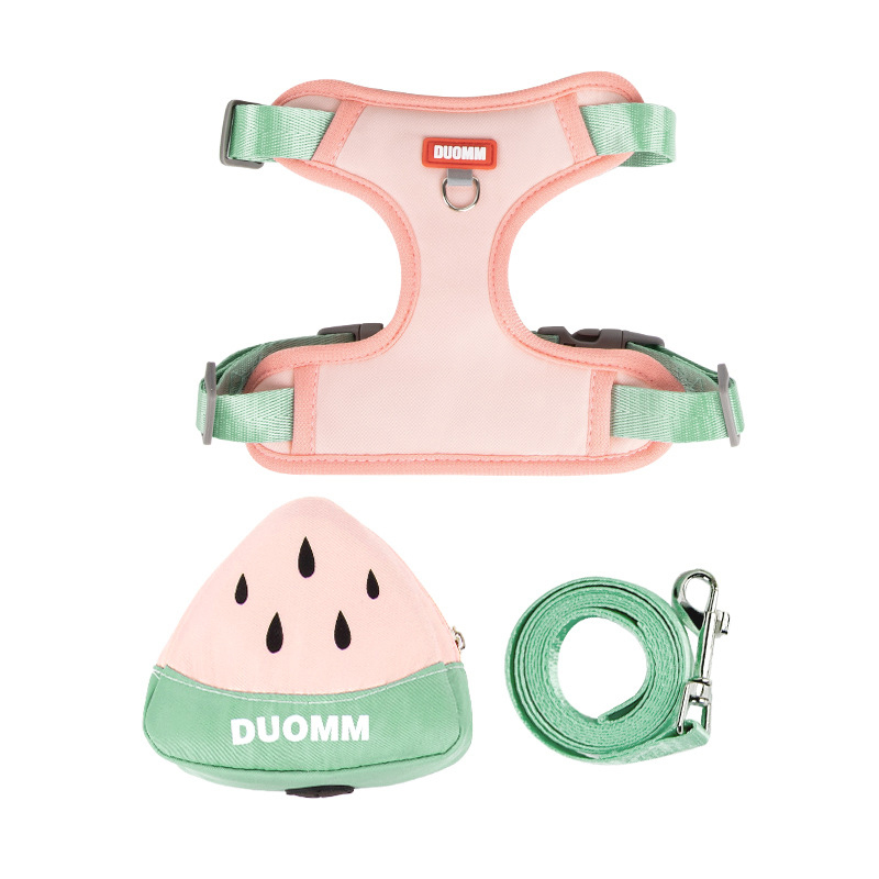 犬用ハーネス リュック付き フルーツ柄 取り外し可能 胴輪 通気性 メッシュ マナー袋出し口付き 小物入れ 散歩 負担軽減 かわいい おしゃれ 小型犬 中型犬 猫 抜けにくい ペット用品