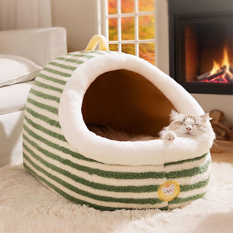 マカロンペットベッド ドーム型 4Dクラウドフリース構造 サーマル素材採用 蓄熱保温 ポカポカ 厚手ふっくら高弾力性 型崩れなし 両面クッション仕様 リネン風生地で通気爽快 オールシーズン対応 持ち手付き 小型犬 中型犬 猫 多頭飼い-Giipet