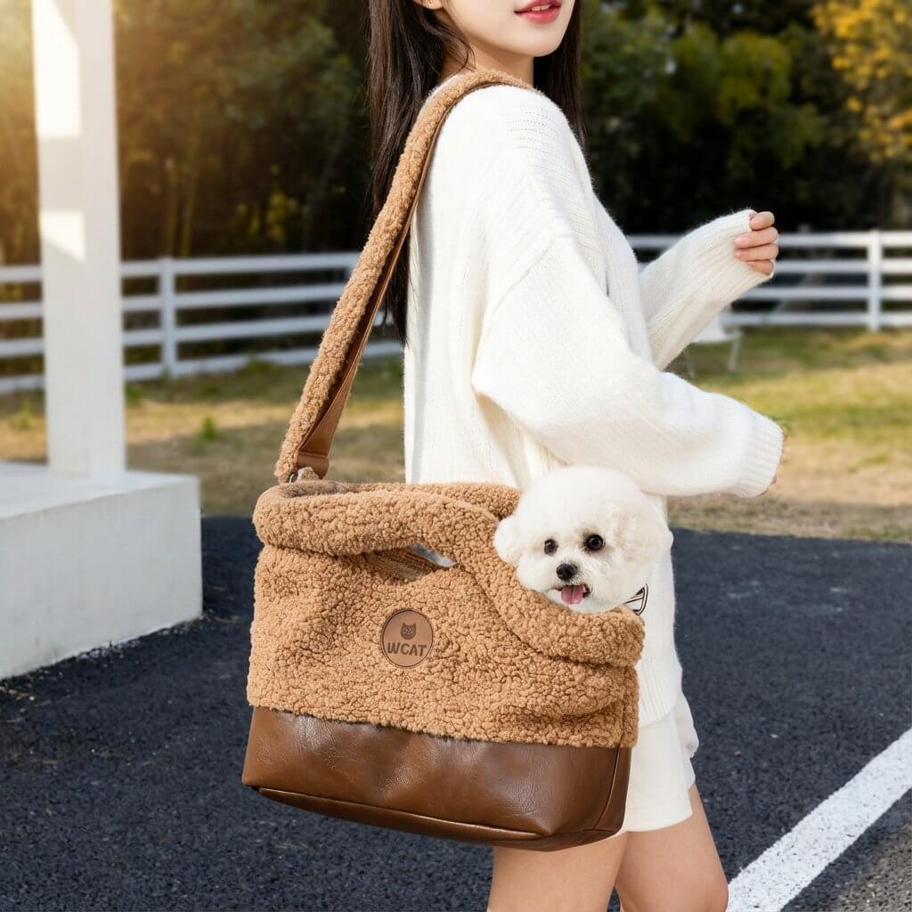 秋冬モコモコショルダーバッグ ペットキャリーバッグ ラムスウール 犬猫兼用 防寒保温 ふわふわ暖かい 3WAY 飛び出し防止 安全ロック搭載 水洗い可能 お手入れ簡単 丈夫で長持ち 引っ掻きに強い 肩負担軽減 疲れにくい 広々快適空間 安定感抜群 小型犬 中型犬 お出かけ