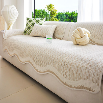 波型柄ソファカバー 接触冷感 夏用 ひんやり 涼しい Q-max0.4 凸凹 侘寂スタイル 禅 和モダン 高通気性 蒸れない 洗える 犬猫対策 爪とぎ防止 汚れ防止 1-4人掛け 暑さ対策 マルチカバー