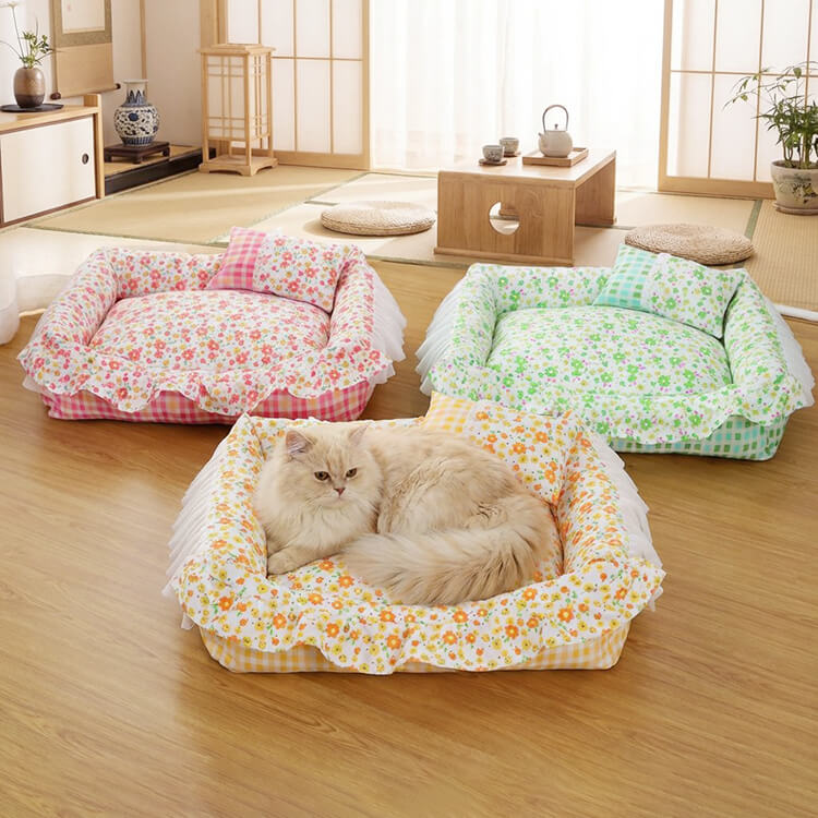 プリンセス风ペットベッド 花柄 レース 犬 猫ソファ 高反発 防水マット