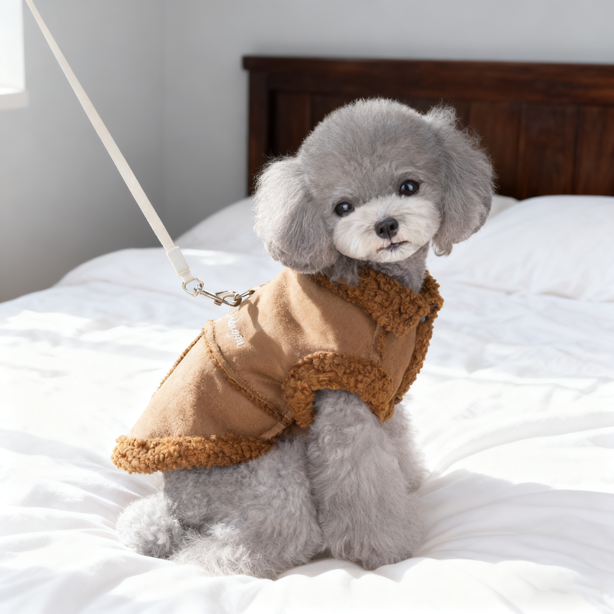 Giipet-犬用服 スエードベスト  秋冬 ジャケット コート 小型犬用 あたたかい フリース パーカー おしゃれ 暖かい 防寒 防風 ベスト ペット ドッグウェア 洋服 Dリング付き 冬服 子犬 -Giipet