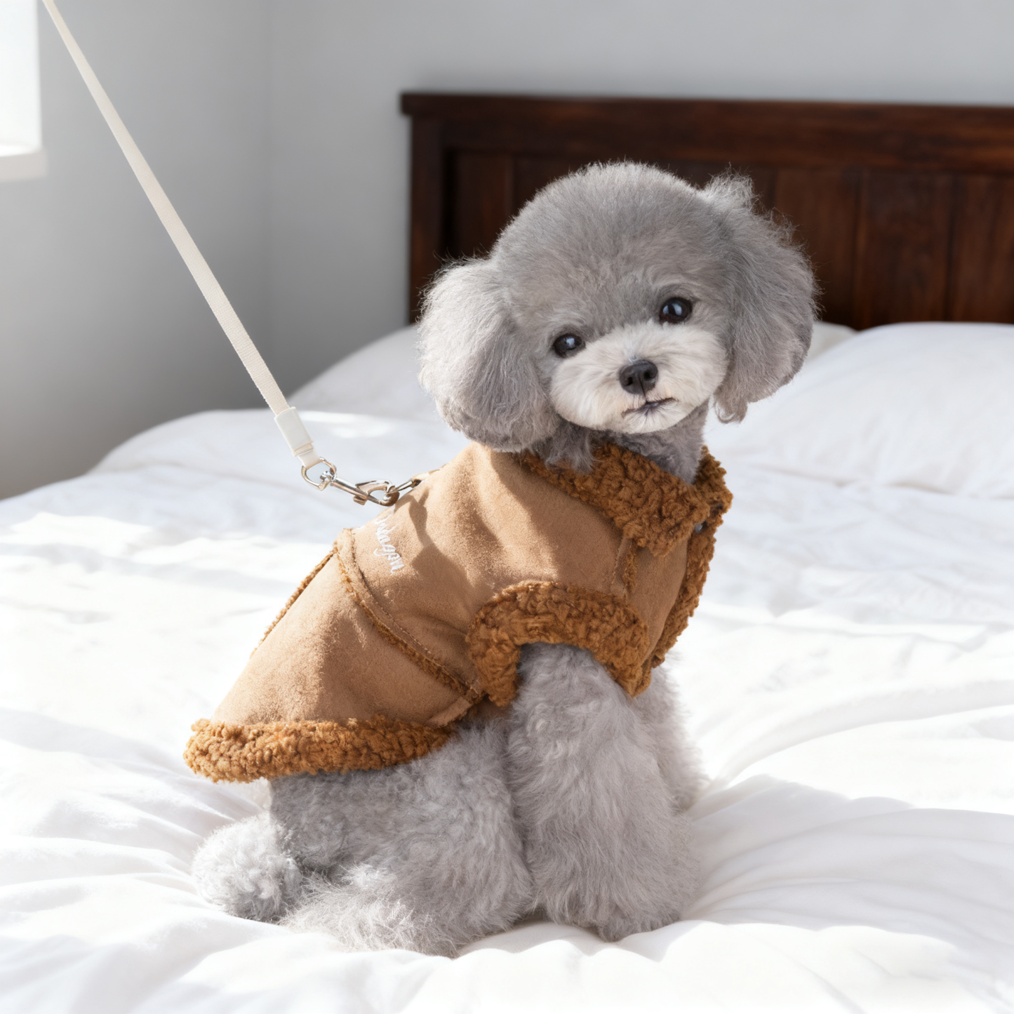 Giipet-犬用服 スエードベスト  秋冬 ジャケット コート 小型犬用 あたたかい フリース パーカー おしゃれ 暖かい 防寒 防風 ベスト ペット ドッグウェア 洋服 Dリング付き 冬服 子犬 -Giipet